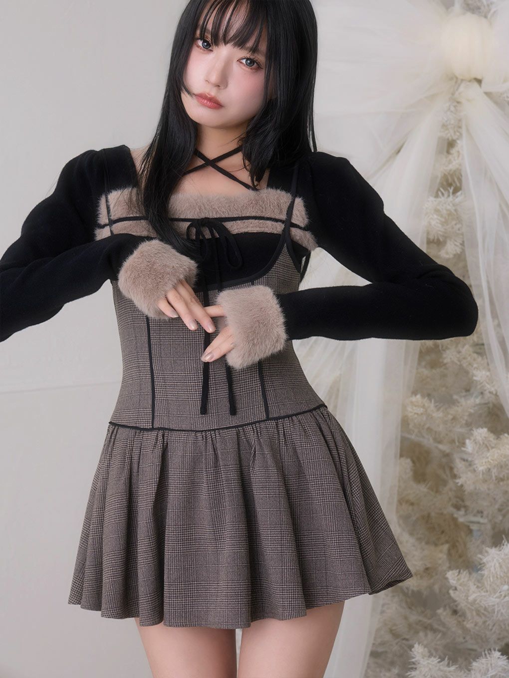 【BUBBLES】ファーリボンニットトップス