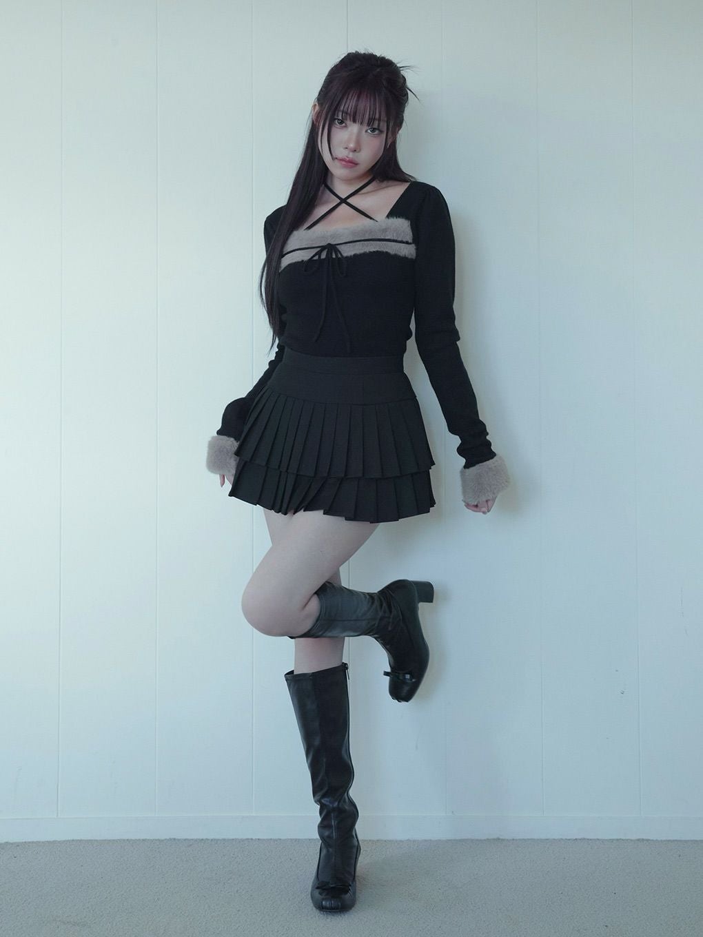 【BUBBLES】ファーリボンニットトップス