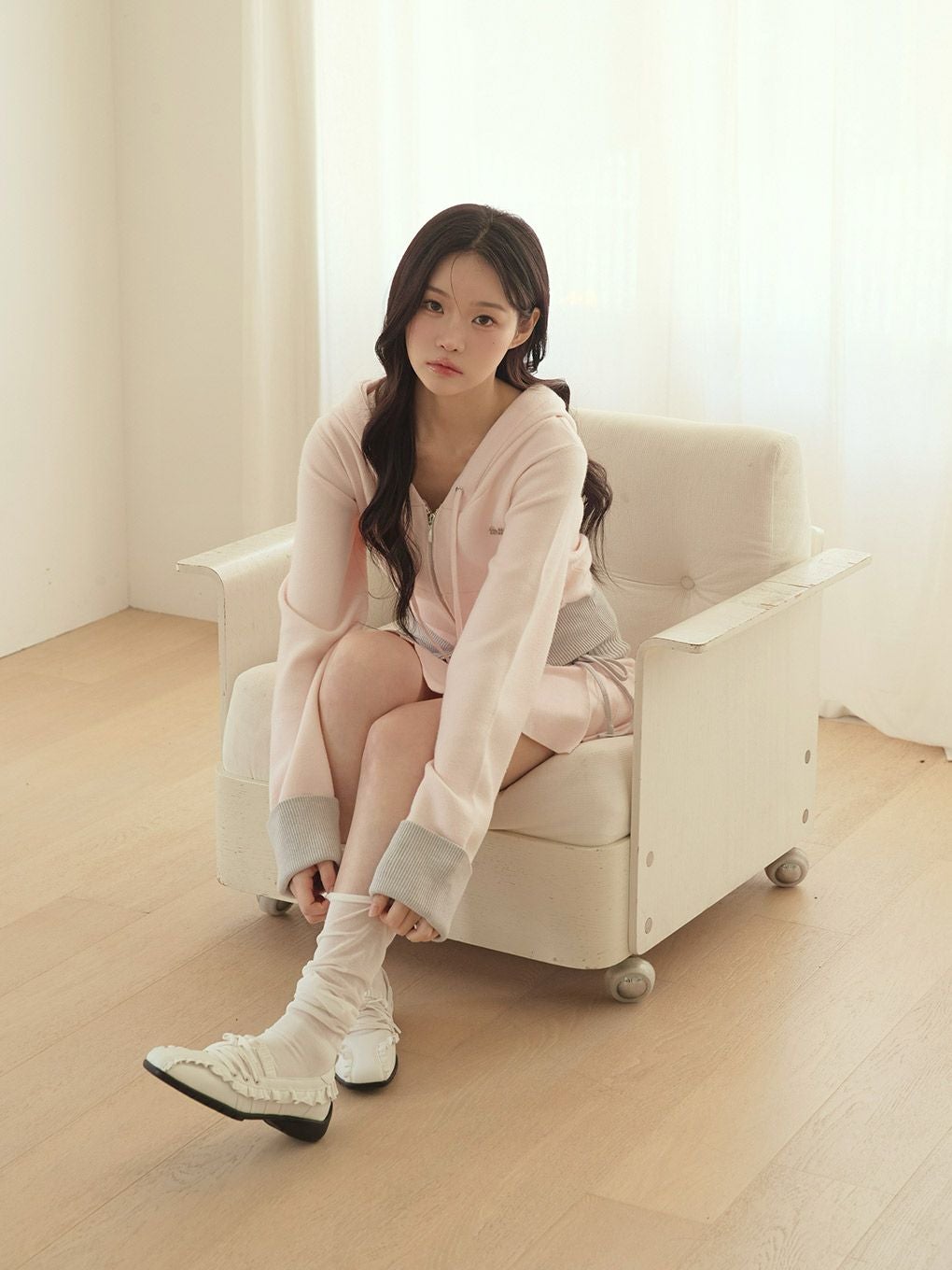 【BUBBLES】バイカラーパーカーニット