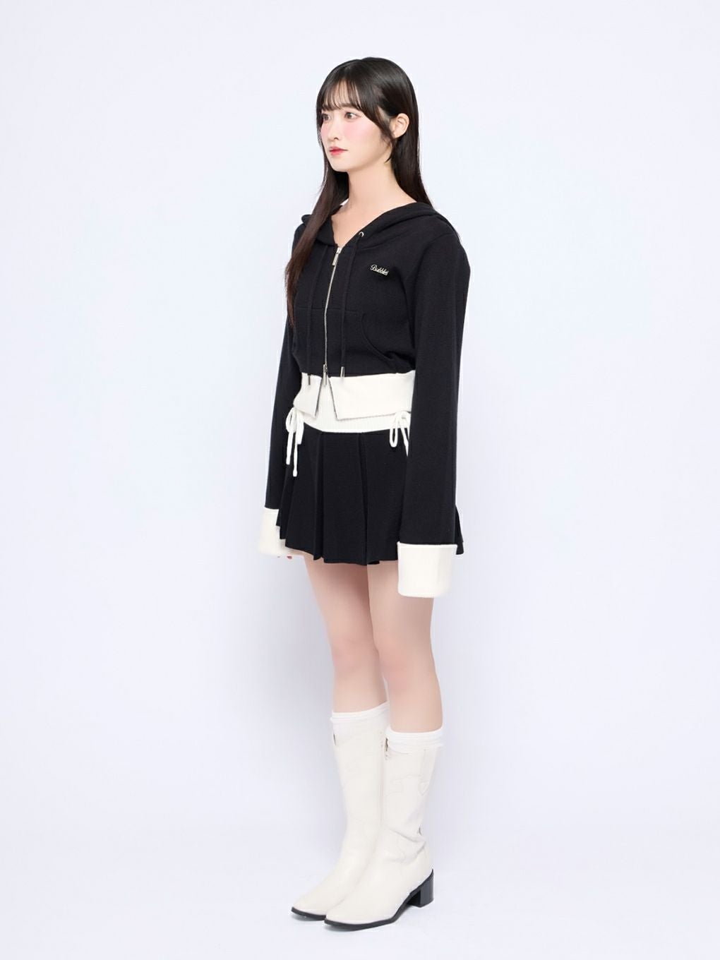 【BUBBLES】バイカラーパーカーニット