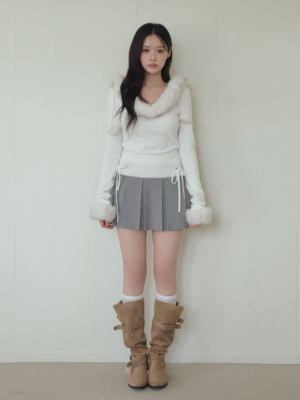 【BUBBLES】バイカラーニットスカパン