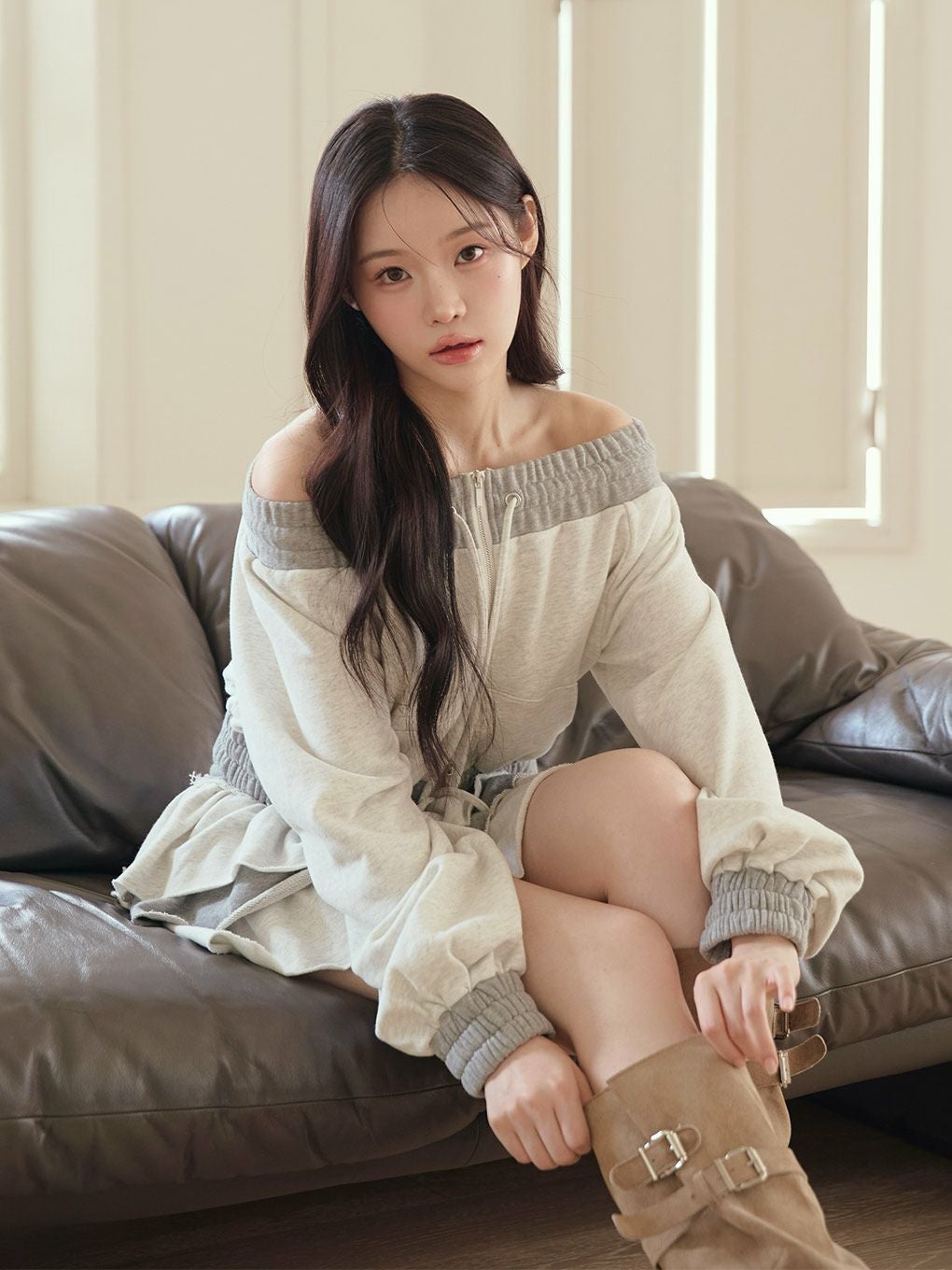 【BUBBLES】バイカラーオフショルスウェットトップス