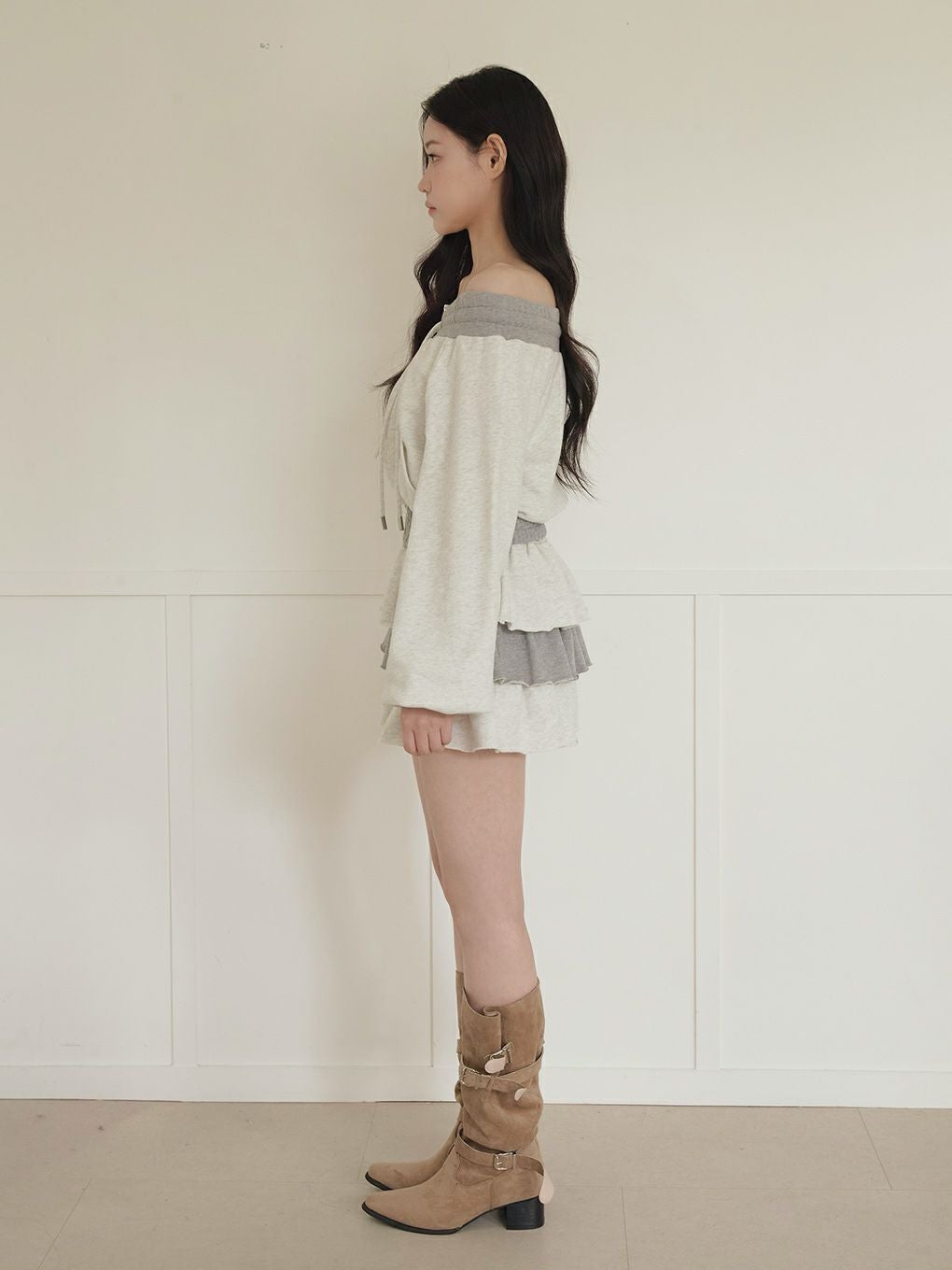 【BUBBLES】バイカラーオフショルスウェットトップス