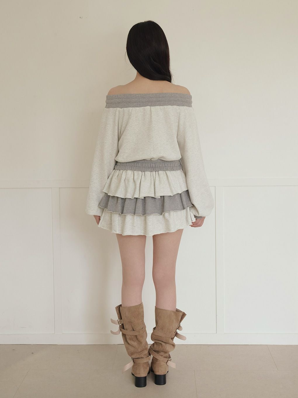 【BUBBLES】バイカラーオフショルスウェットトップス