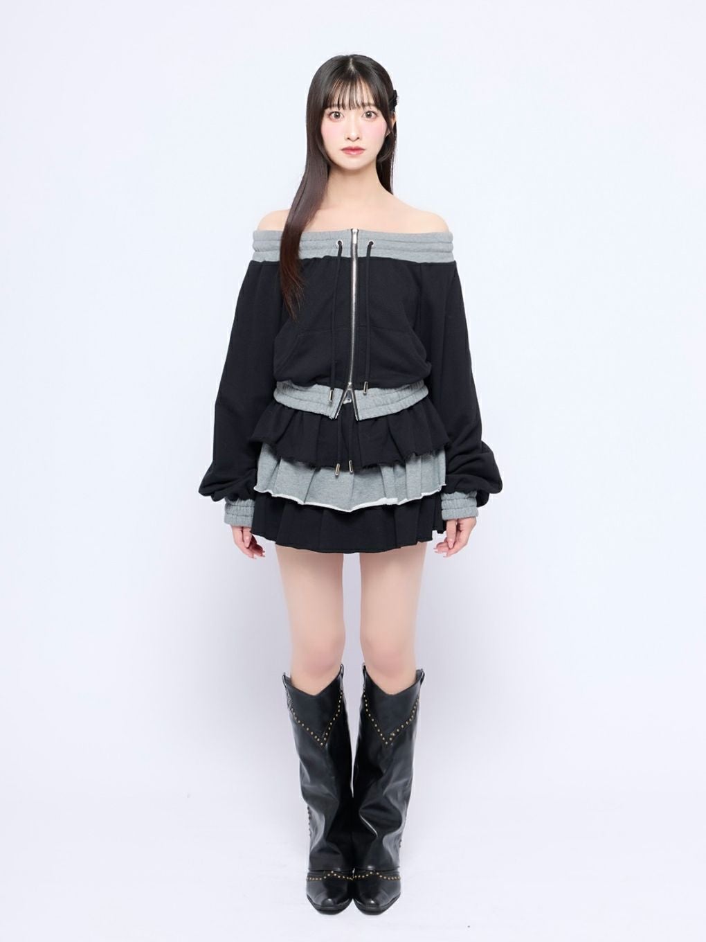 【BUBBLES】バイカラーオフショルスウェットトップス