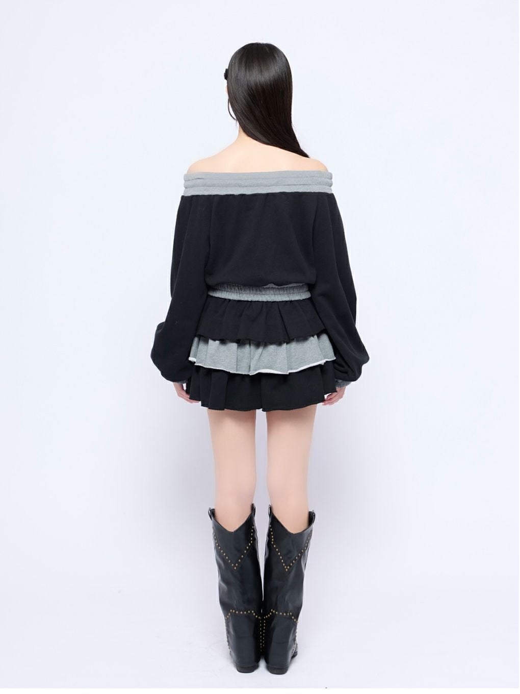 【BUBBLES】バイカラーオフショルスウェットトップス