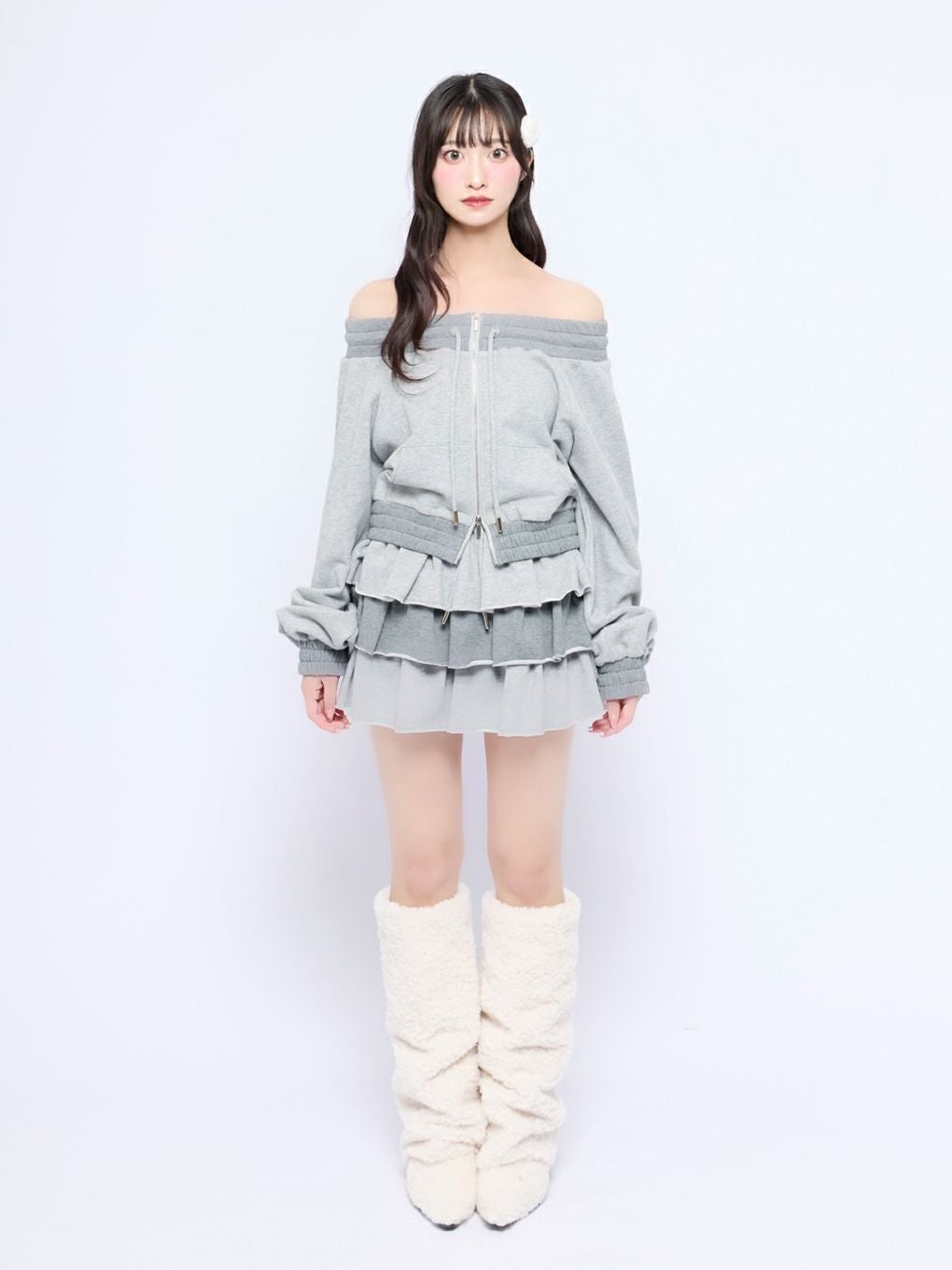 【BUBBLES】バイカラーオフショルスウェットトップス