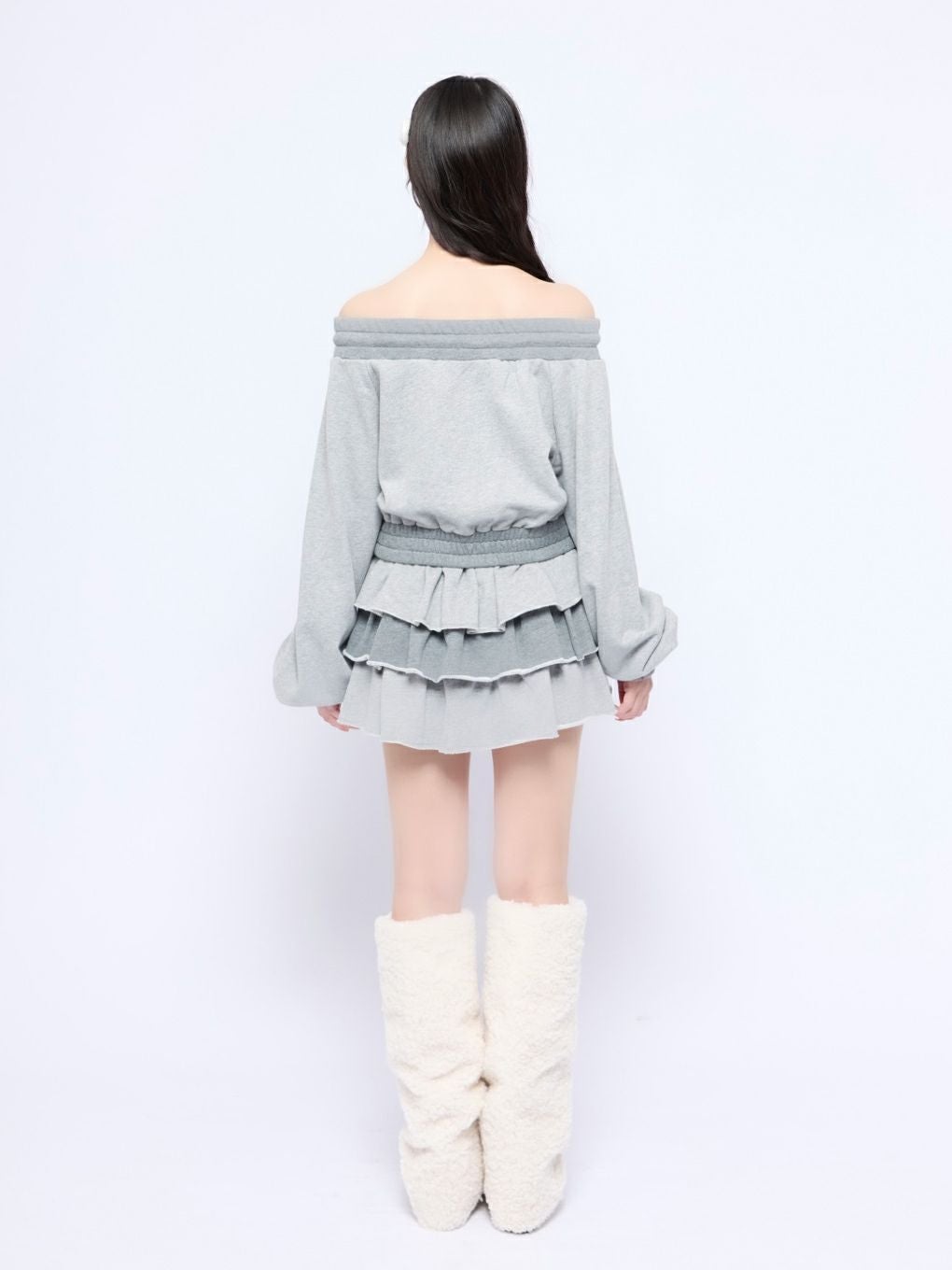 【BUBBLES】バイカラーオフショルスウェットトップス