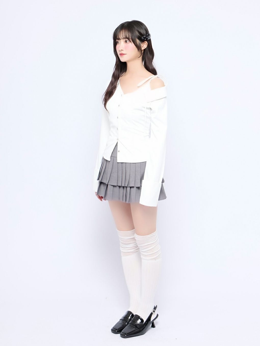 【BUBBLES】アシンメトリーリボンシャツ