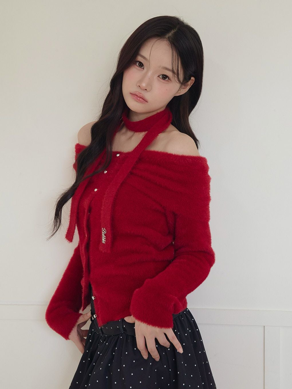 【BUBBLES】リボンタイオフショルニット