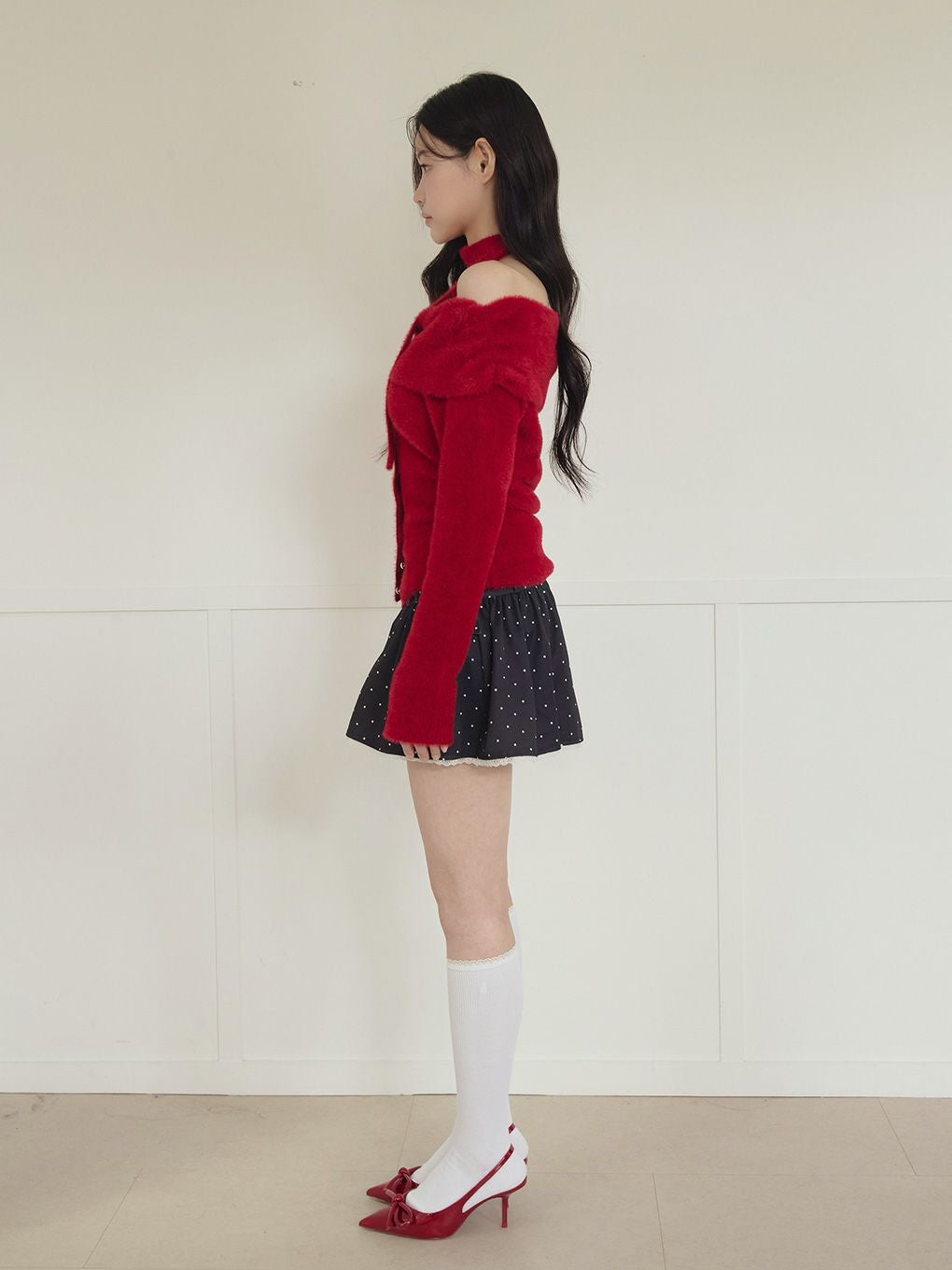 【BUBBLES】リボンタイオフショルニット