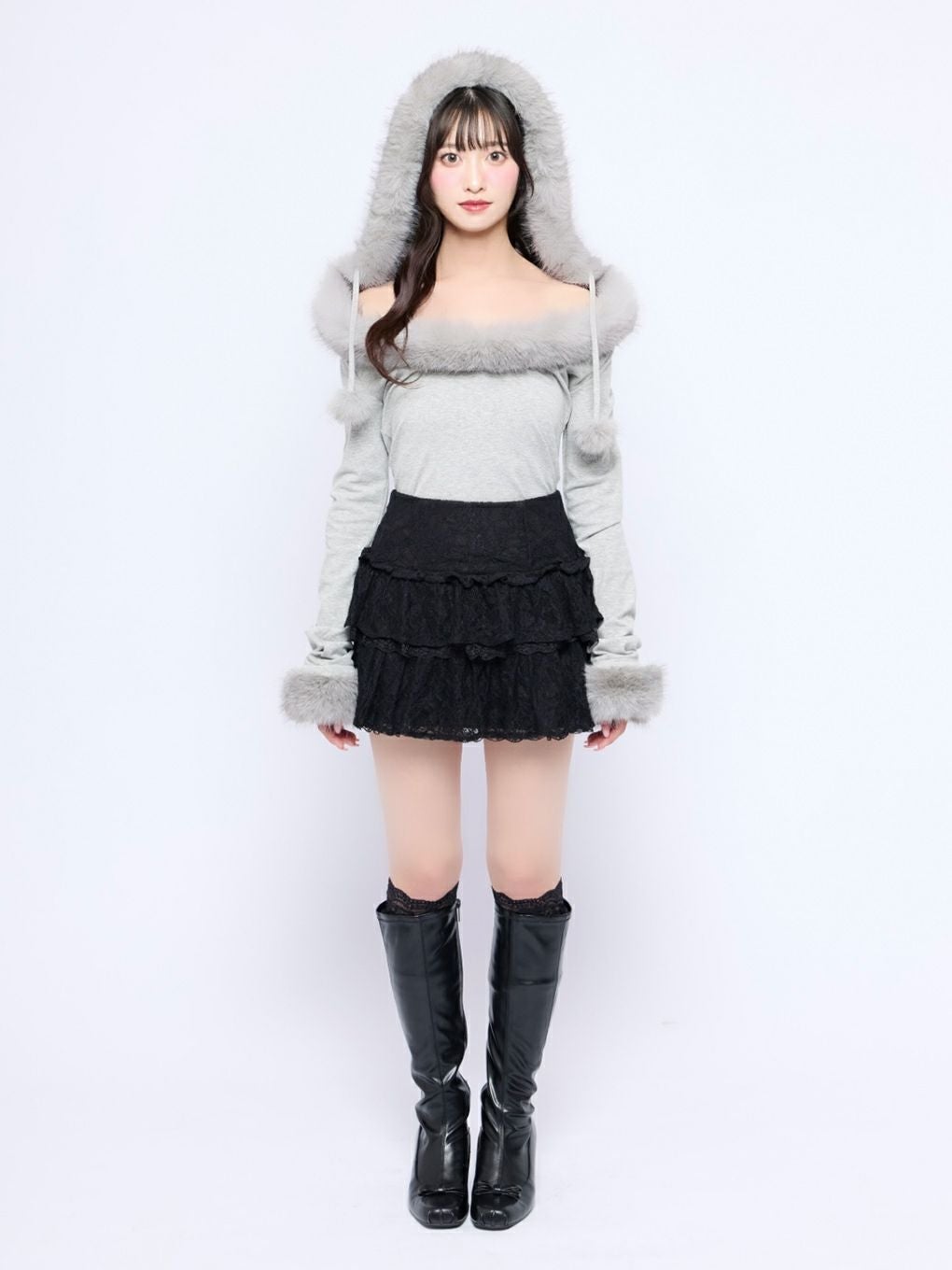 BUBBLES】フードファーオフショルトップス | sparkling mall online store