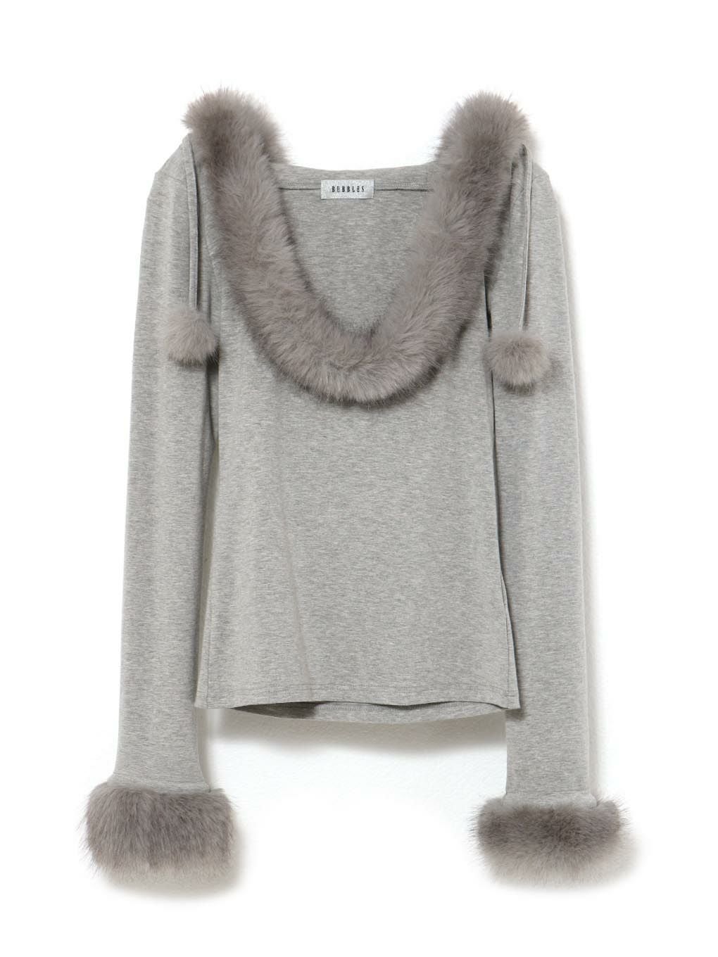 【BUBBLES】フードファーオフショルトップス