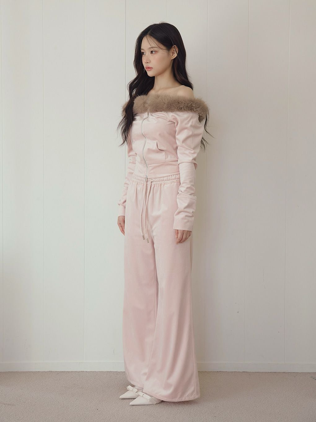 【BUBBLES】ベルベットファーオフショルトップス