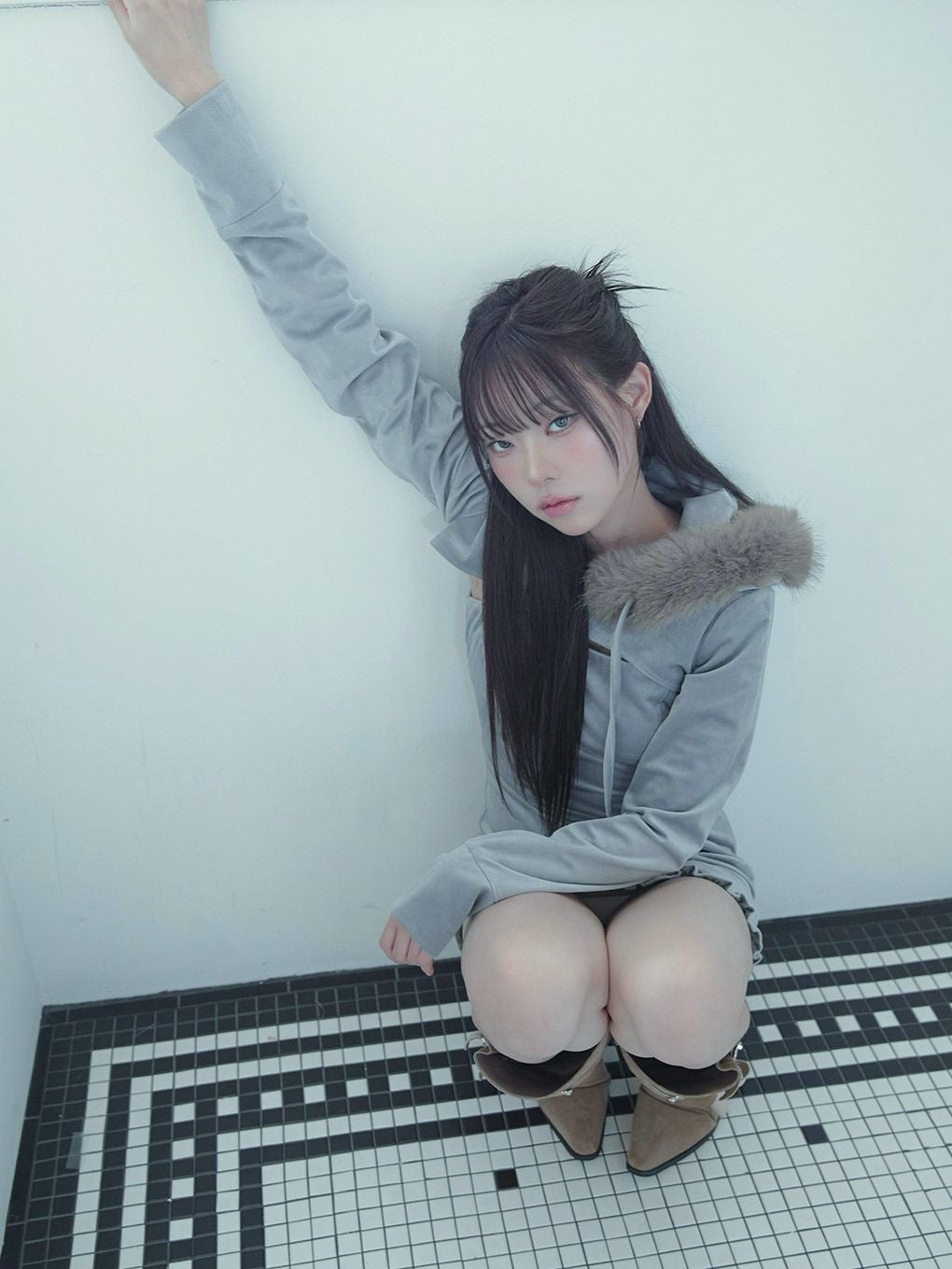 【BUBBLES】ベルベットファーパーカーワンピース