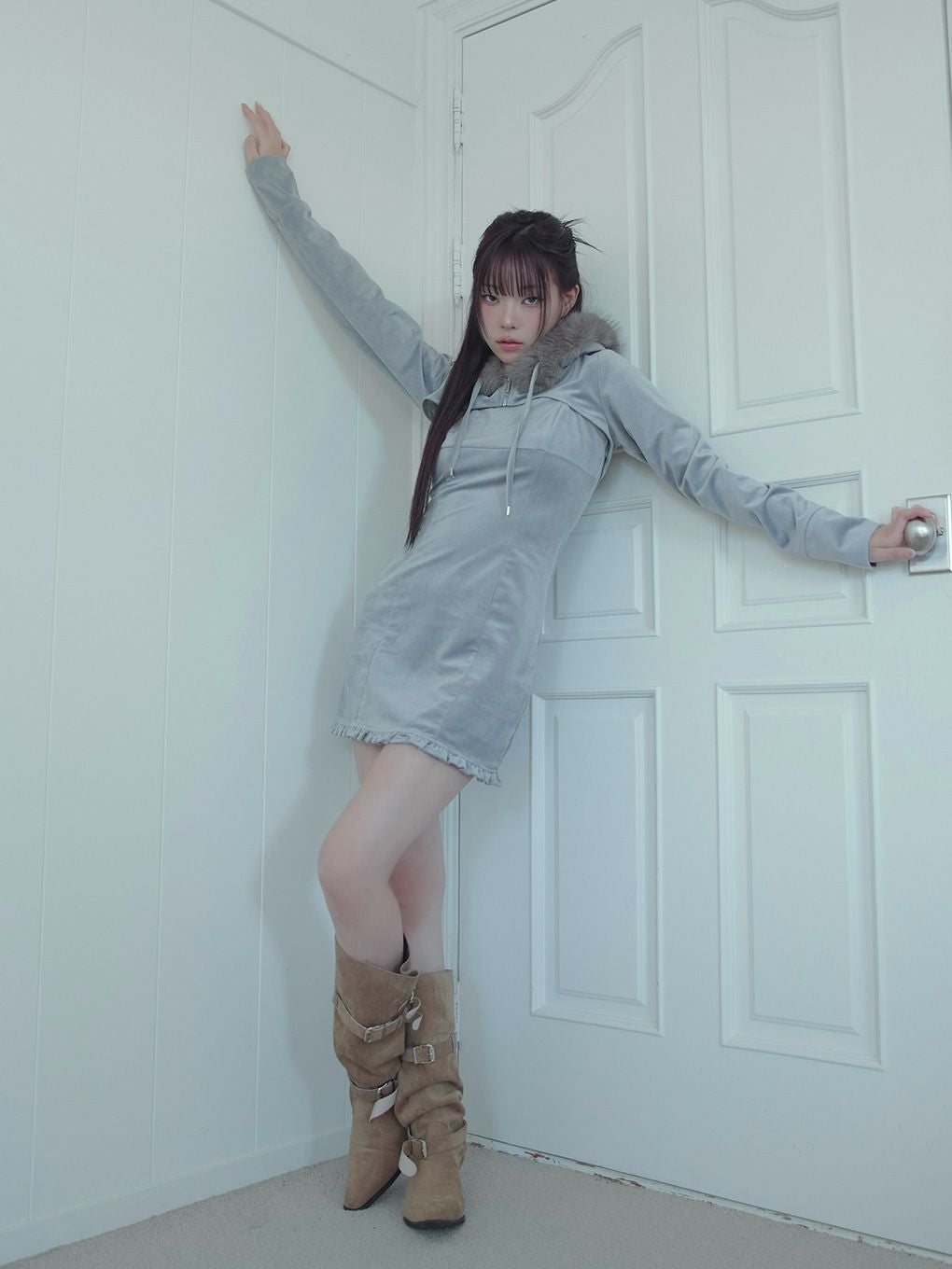 【BUBBLES】ベルベットファーパーカーワンピース