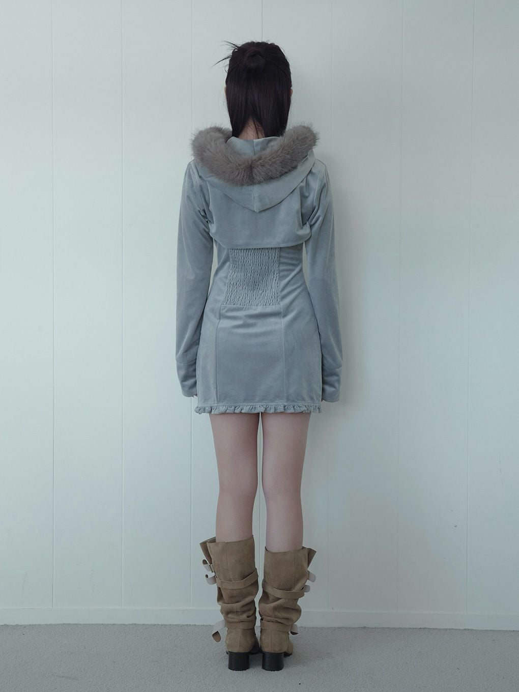 【BUBBLES】ベルベットファーパーカーワンピース