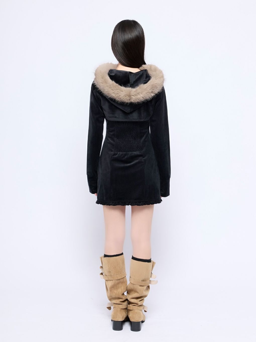 【BUBBLES】ベルベットファーパーカーワンピース