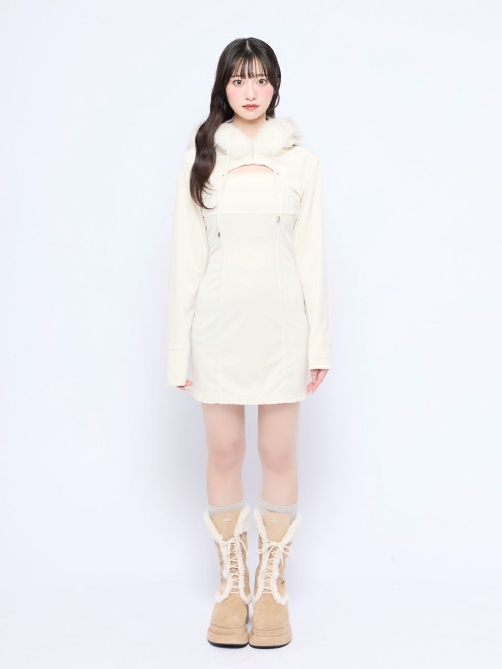 【BUBBLES】ベルベットファーパーカーワンピース