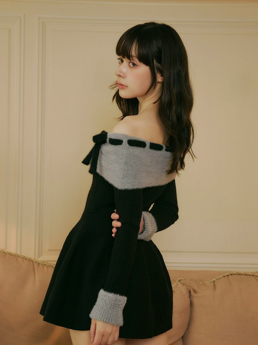 【BUBBLES】リボンオフショルワンピース