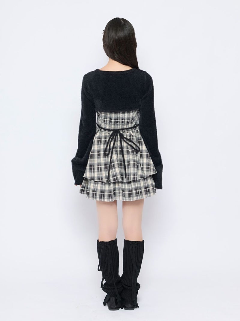 BUBBLES】オープンネックギャザーワンピース | sparkling mall online bubbles オープンネックブラウス セットアップ グレーチェック