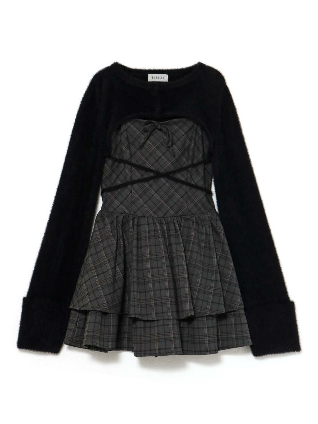 【BUBBLES】オープンネックギャザーワンピース