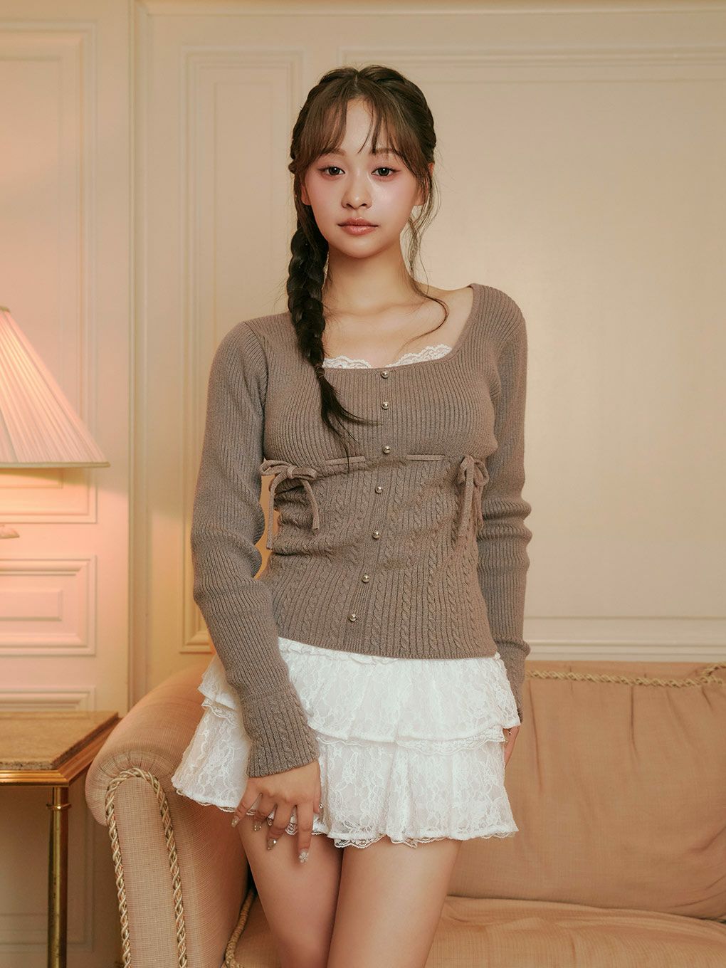 【BUBBLES】リボンケーブルニットトップス