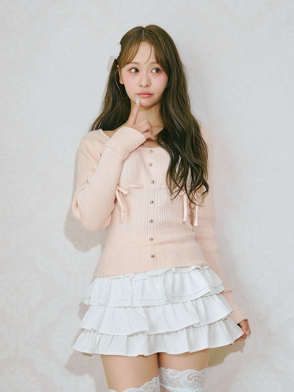 【BUBBLES】リボンケーブルニットトップス