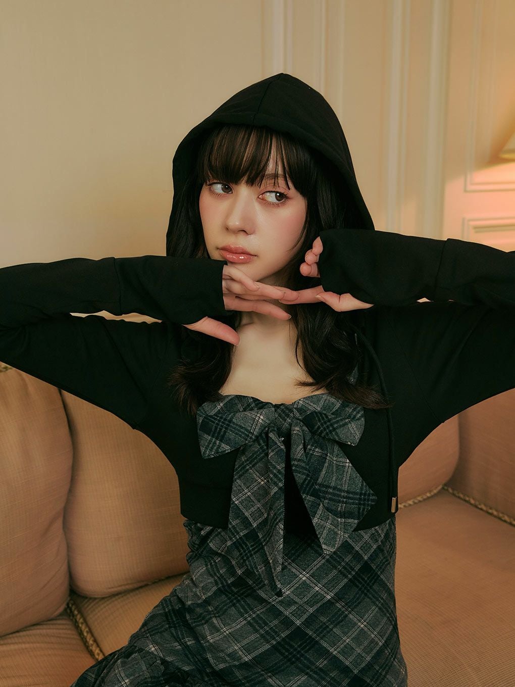 【BUBBLES】チェックパーカーワンピース