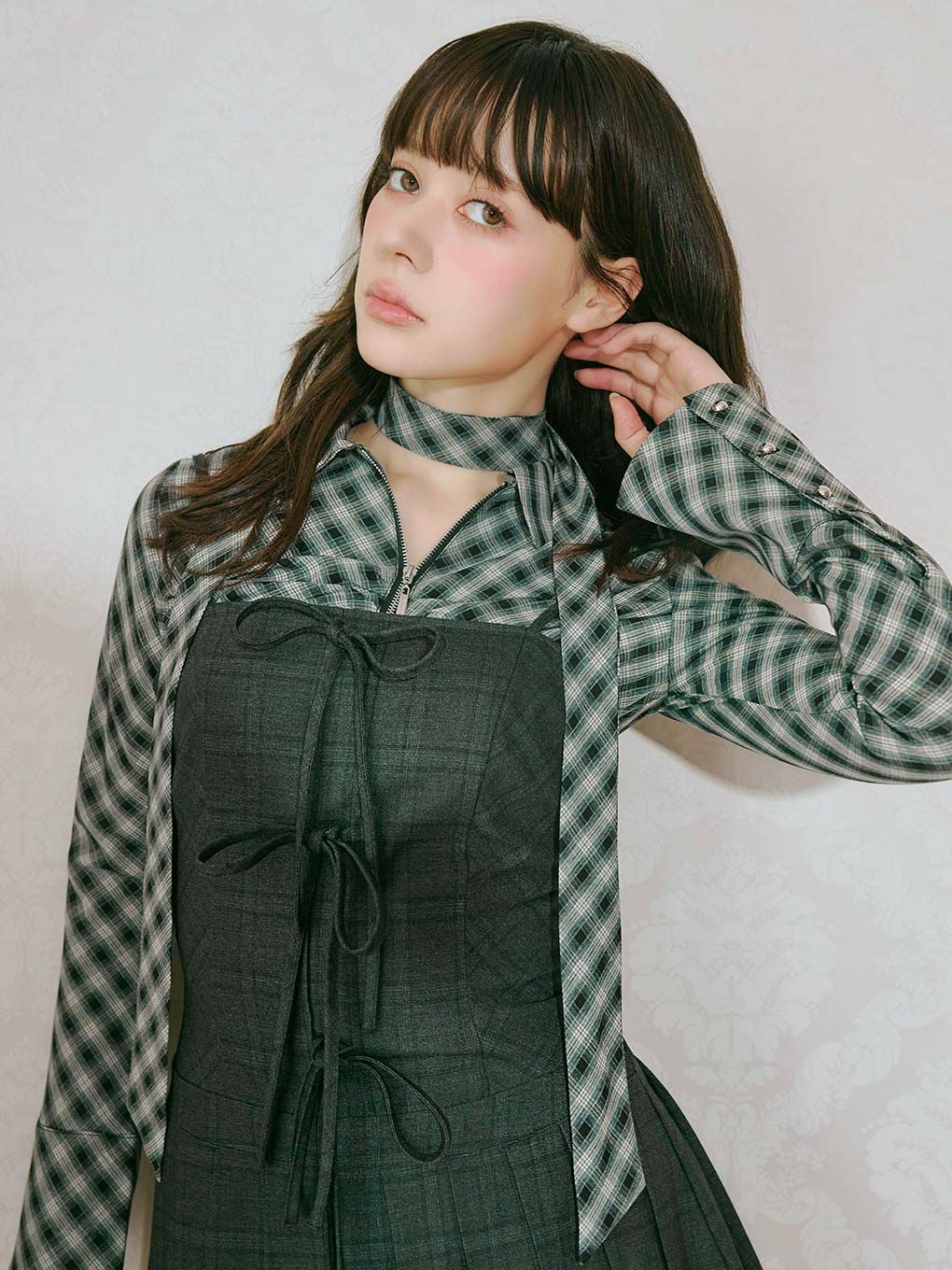 【BUBBLES】フロントジップシャツブラウス