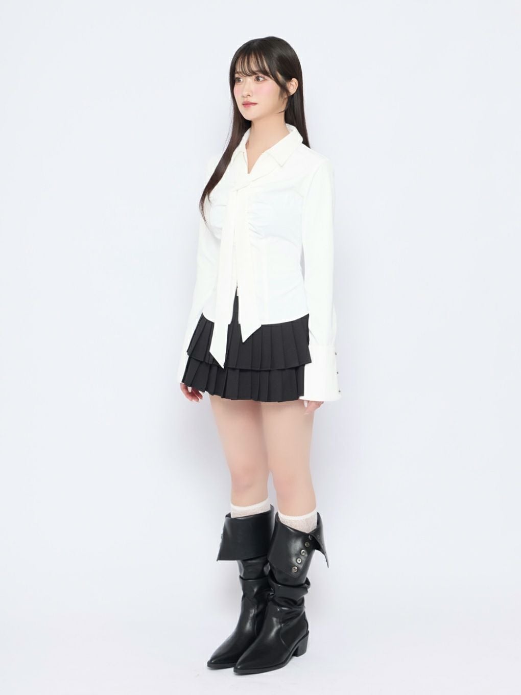 【BUBBLES】フロントジップシャツブラウス