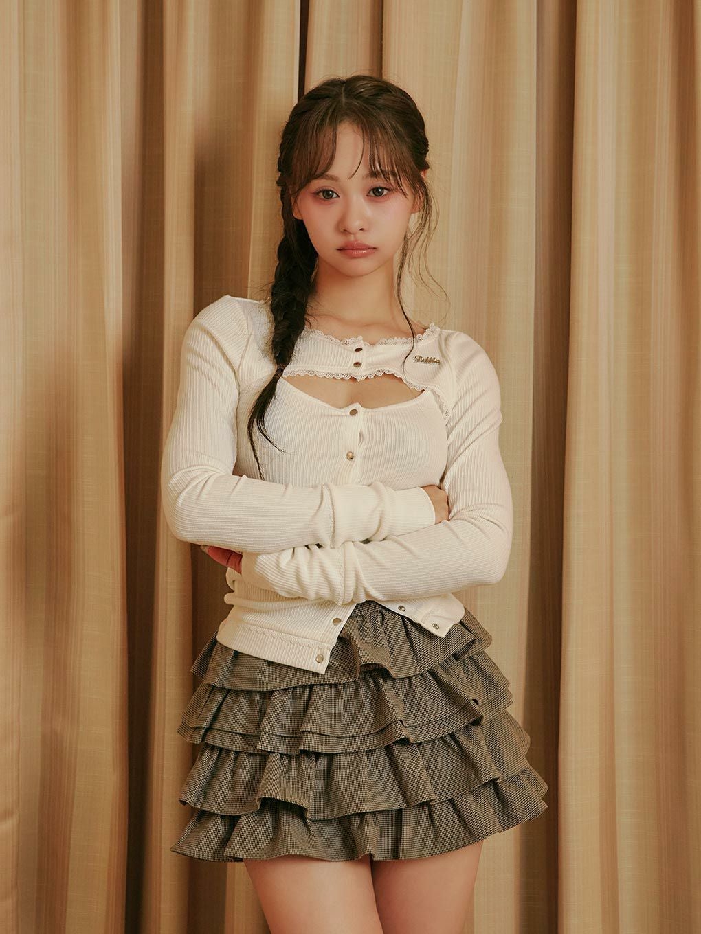 【BUBBLES】オープンネックリブトップス