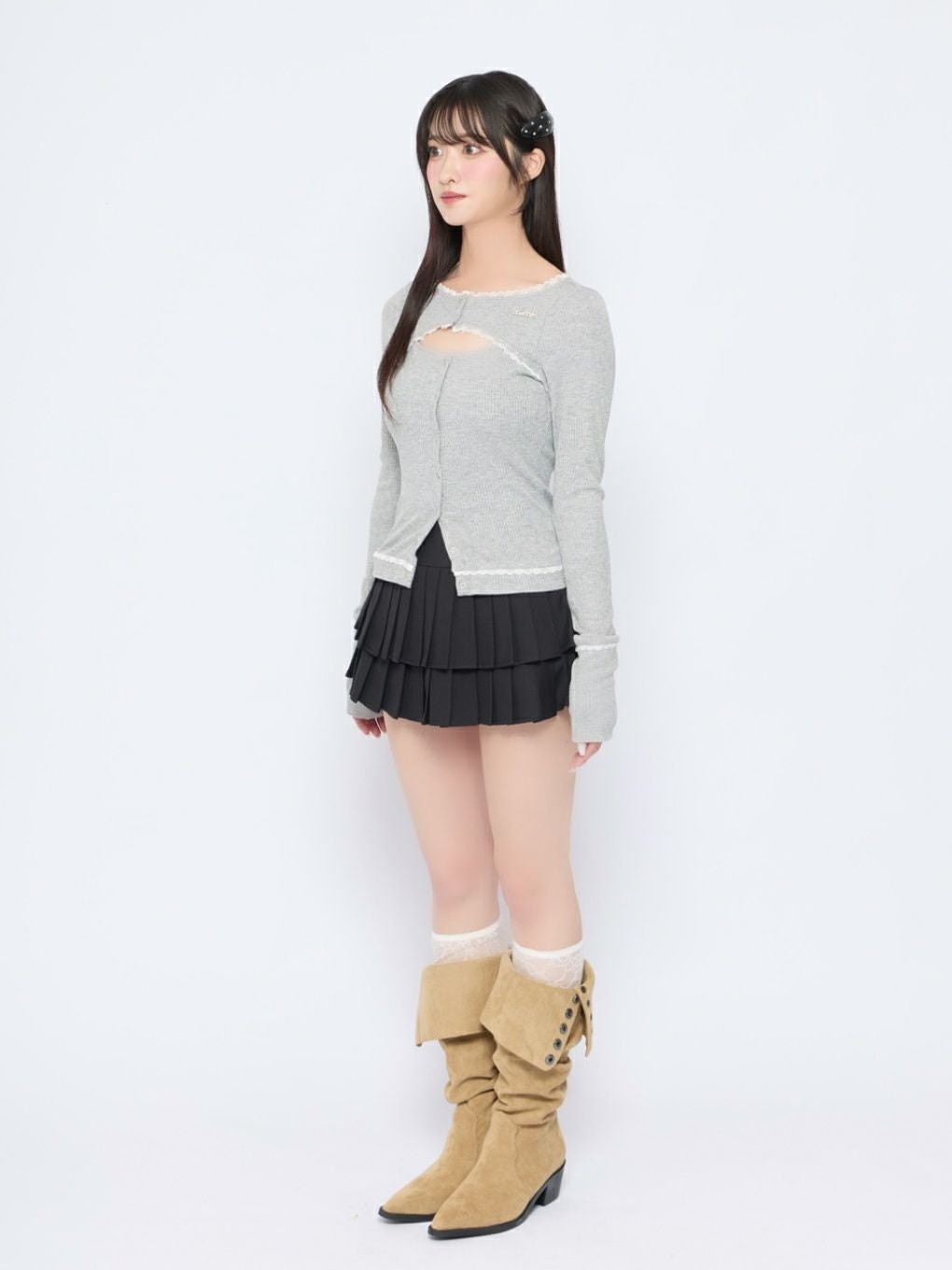 【BUBBLES】オープンネックリブトップス