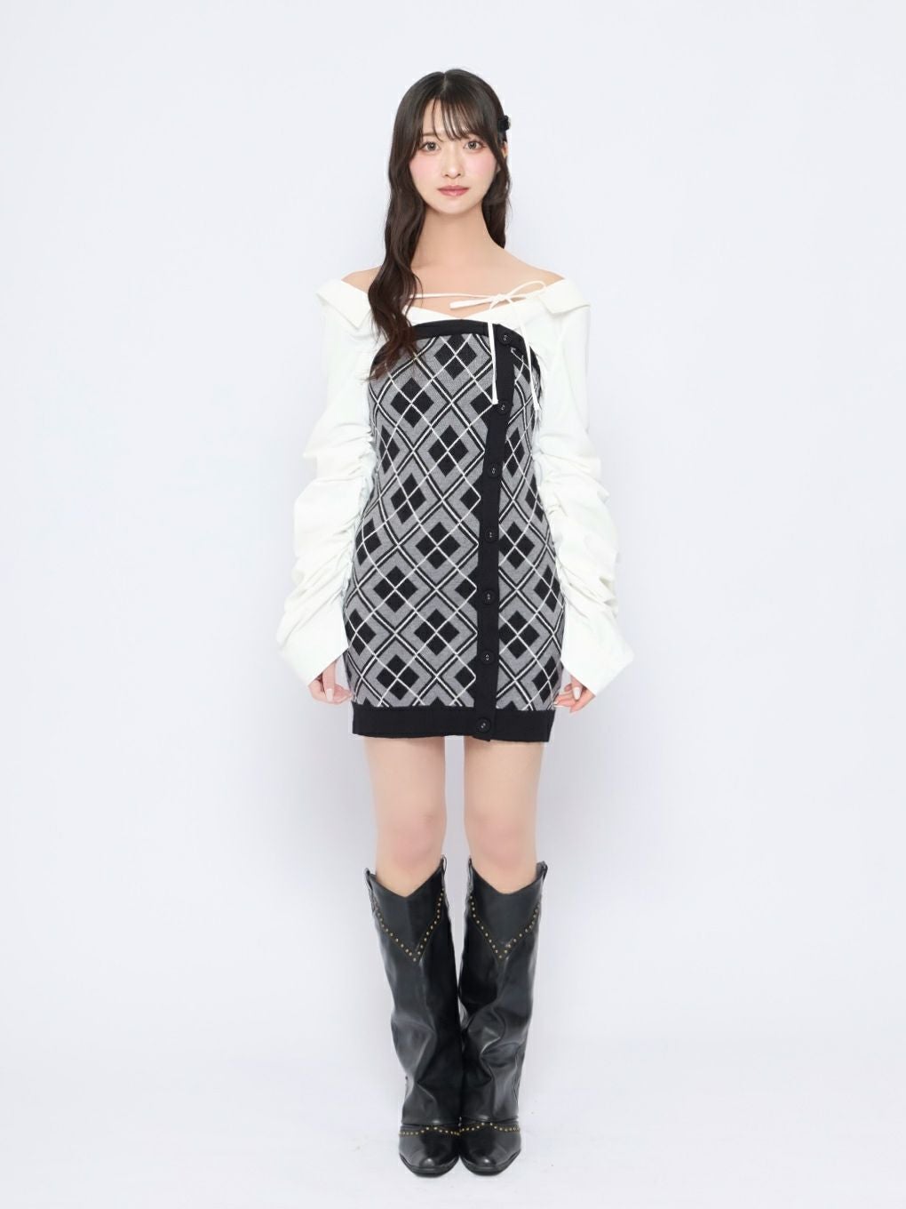 【BUBBLES】ルーズシャツニットワンピース