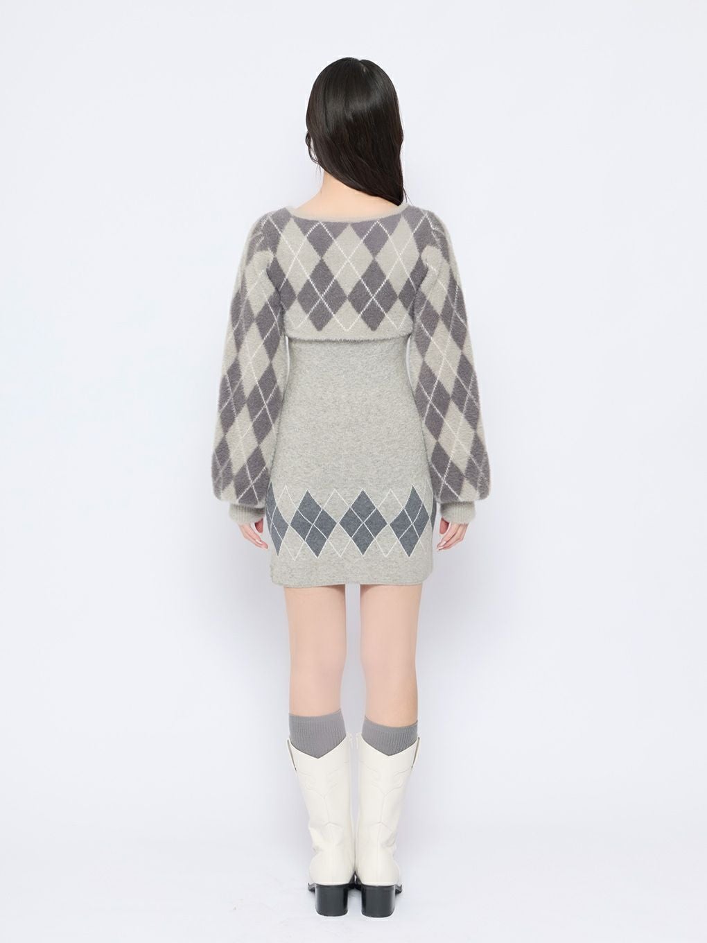 【BUBBLES】レースアップアーガイルワンピース