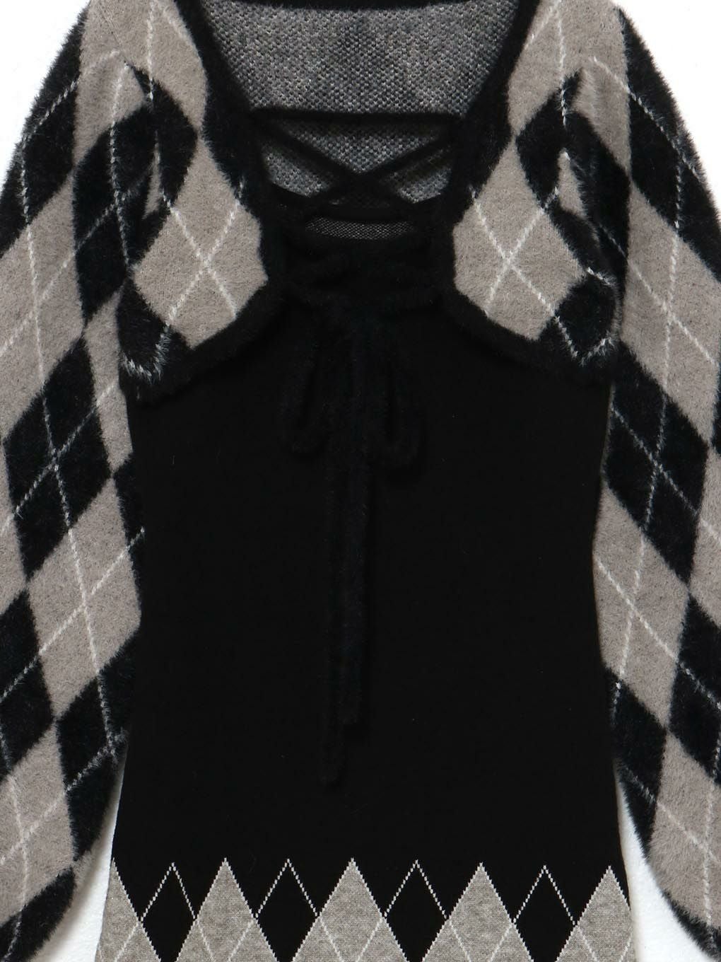 【BUBBLES】レースアップアーガイルワンピース