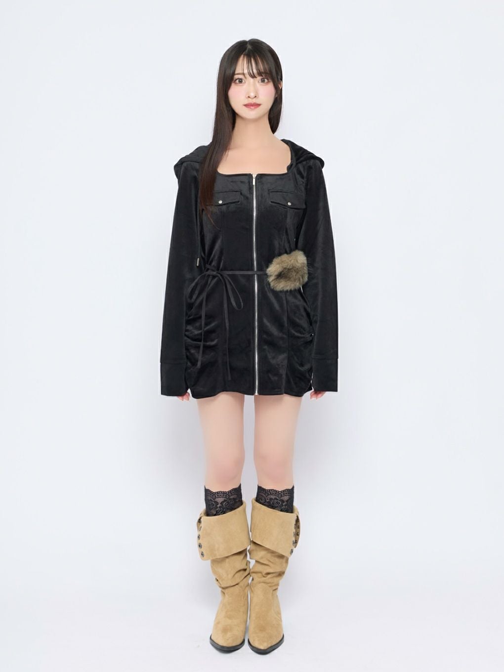 BUBBLES】ファーベルベットワンピース | sparkling mall online store