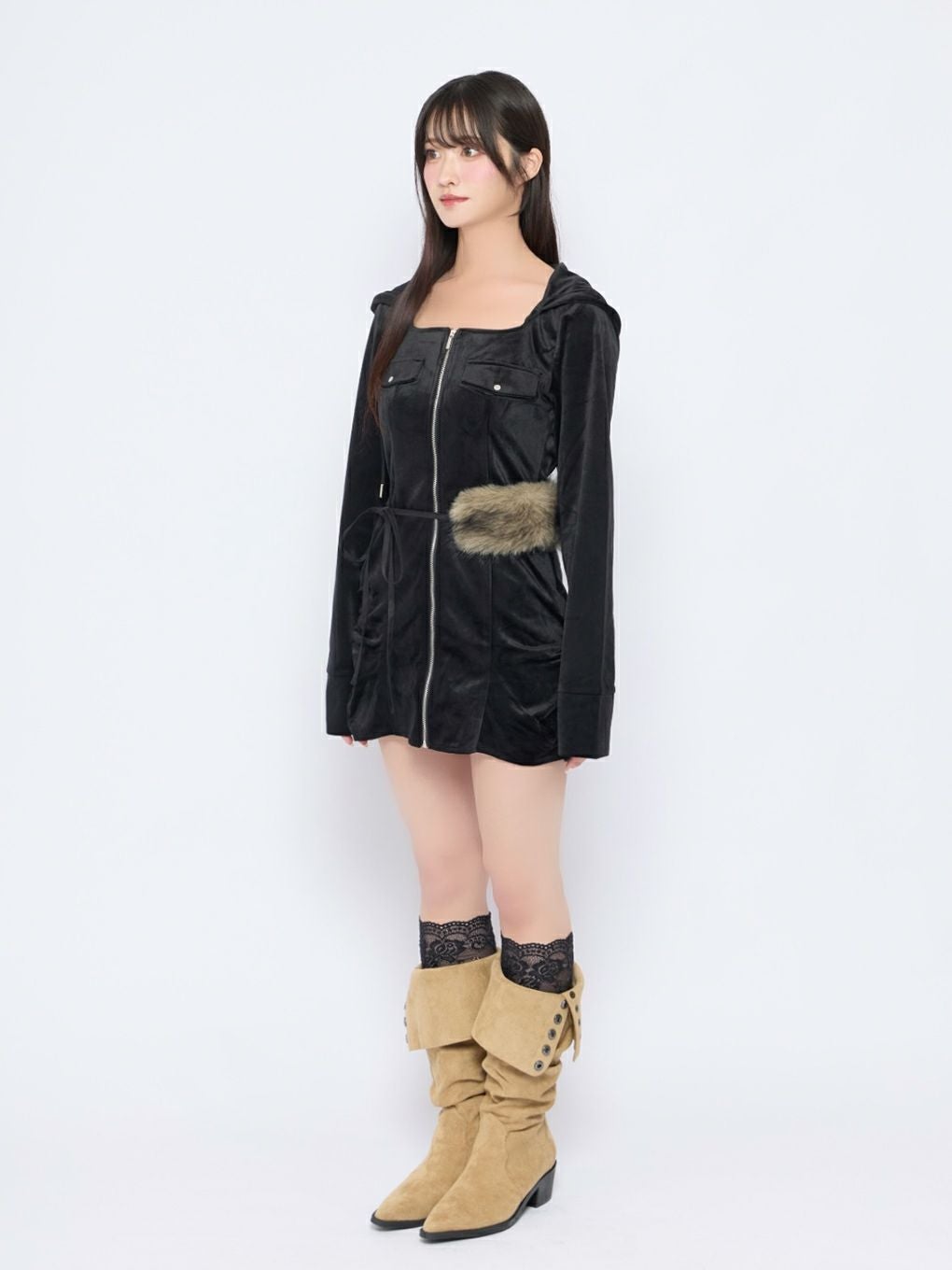 【BUBBLES】ファーベルベットワンピース