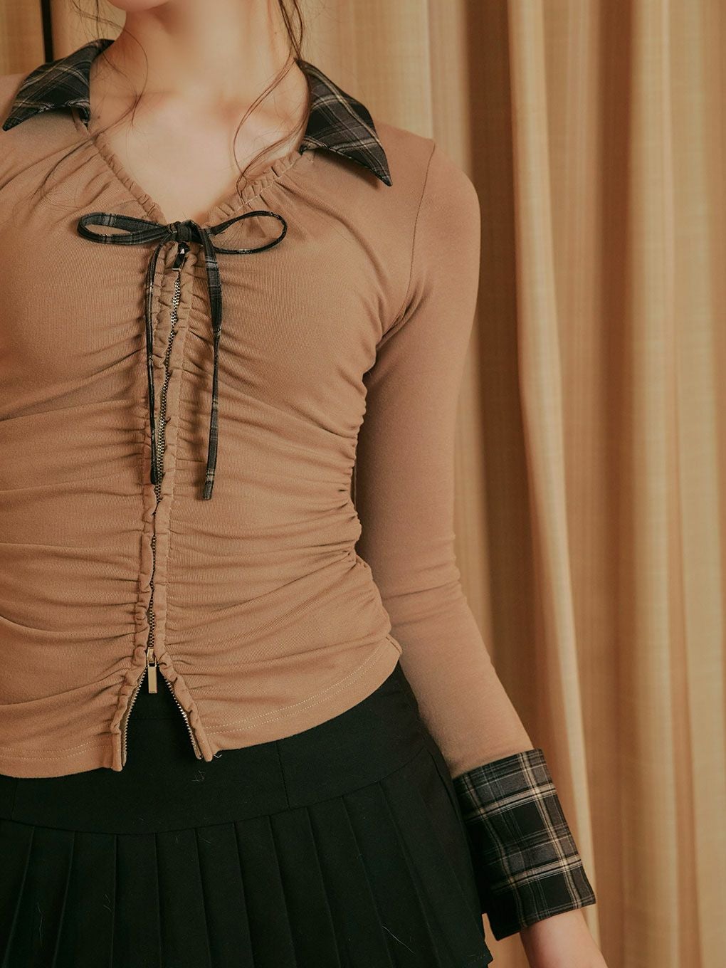 【BUBBLES】ギャザーリボンシャツトップス