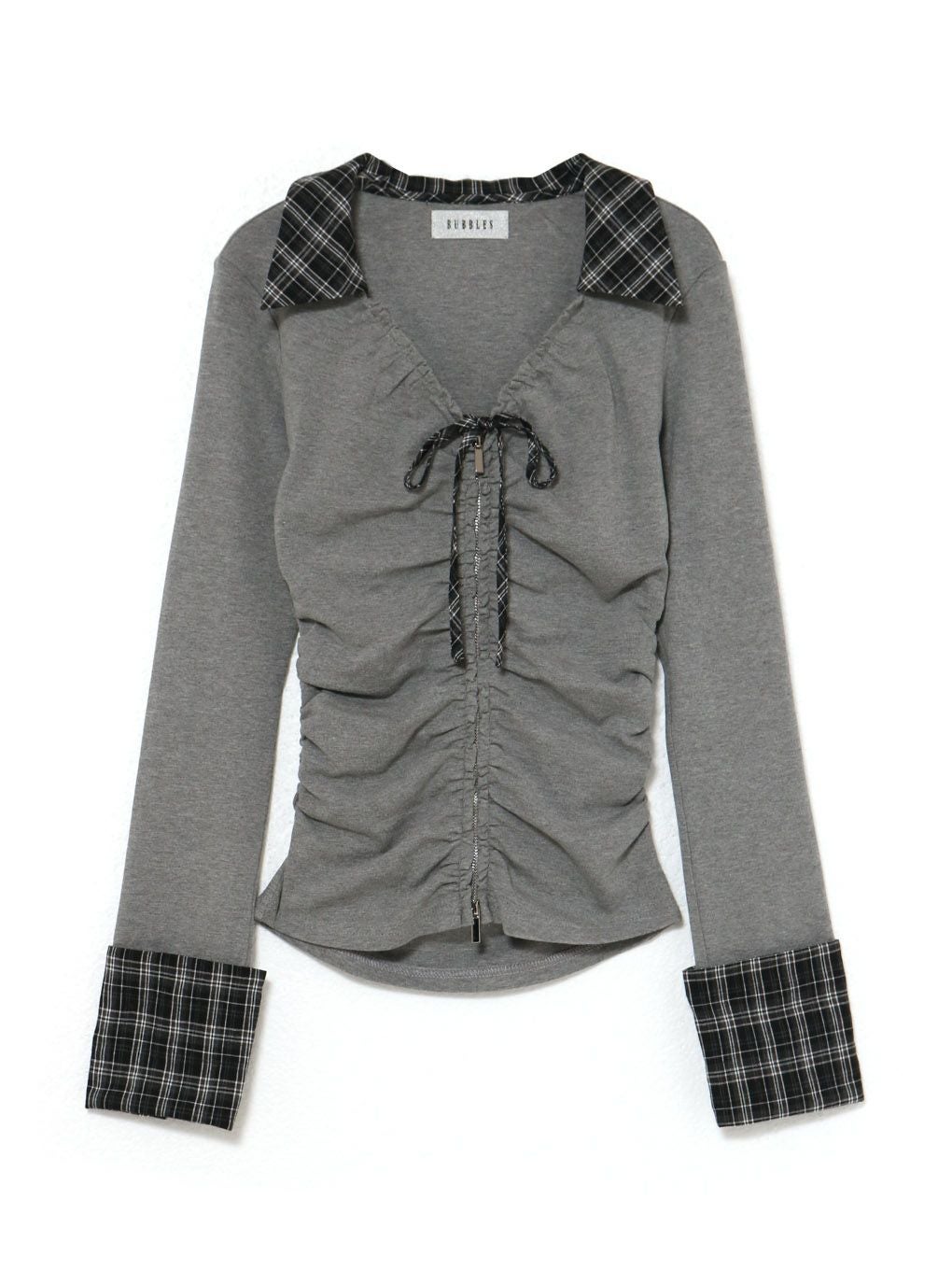 【BUBBLES】ギャザーリボンシャツトップス