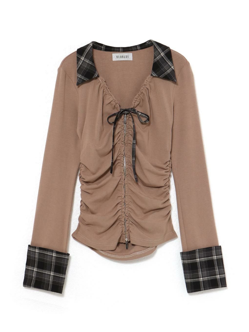 【BUBBLES】ギャザーリボンシャツトップス