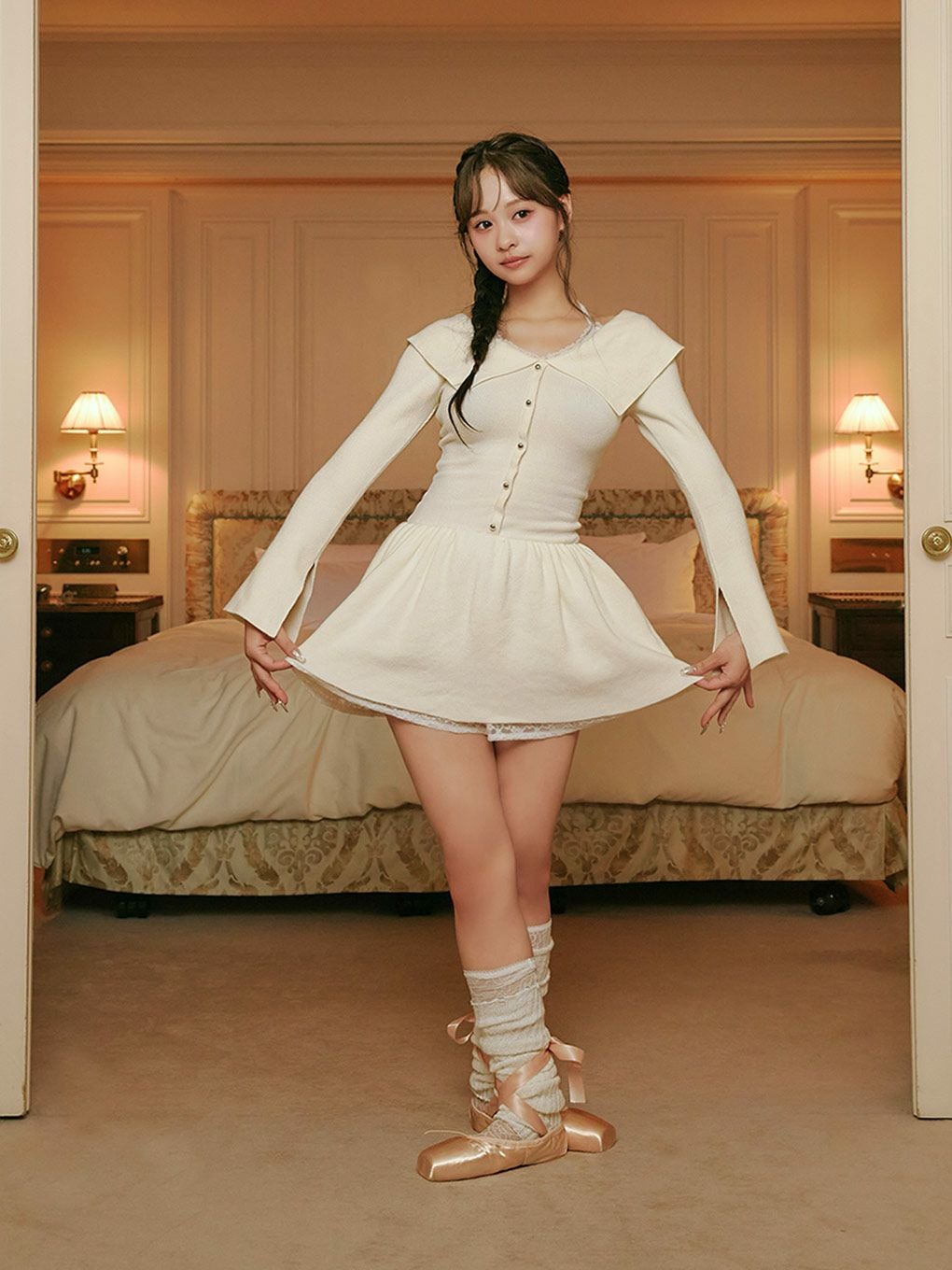 【BUBBLES】レイヤードフレアニットワンピース