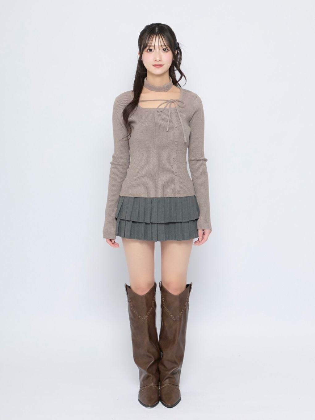 【BUBBLES】チョーカーボタンニットトップス