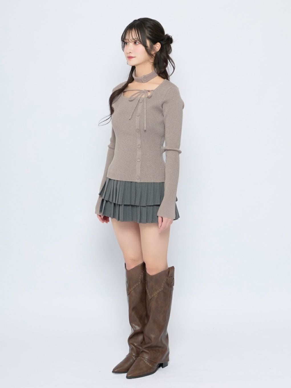 【BUBBLES】チョーカーボタンニットトップス