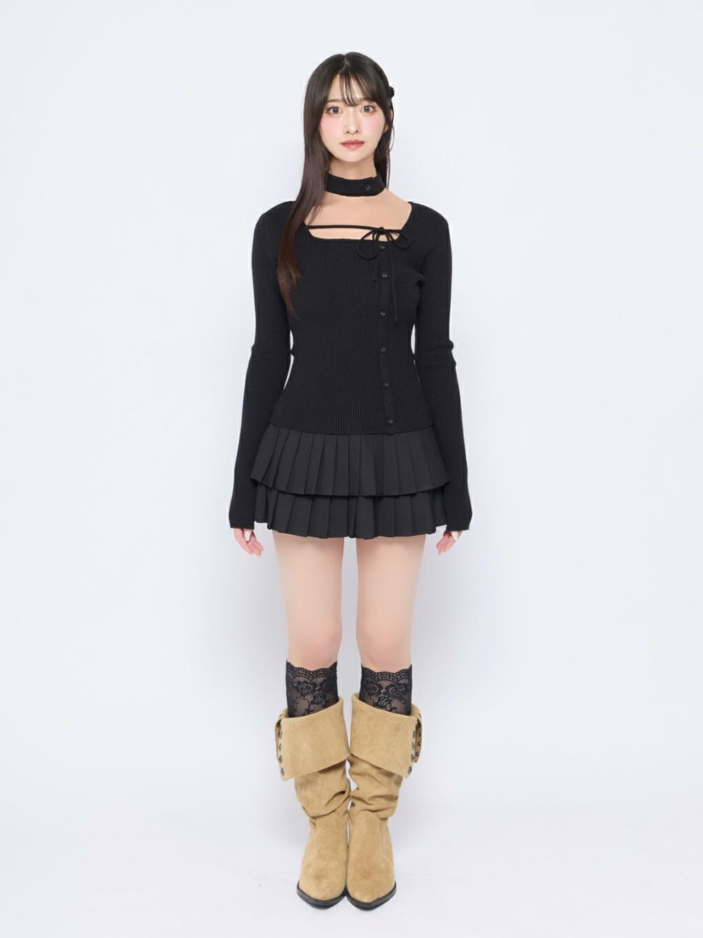 【BUBBLES】チョーカーボタンニットトップス