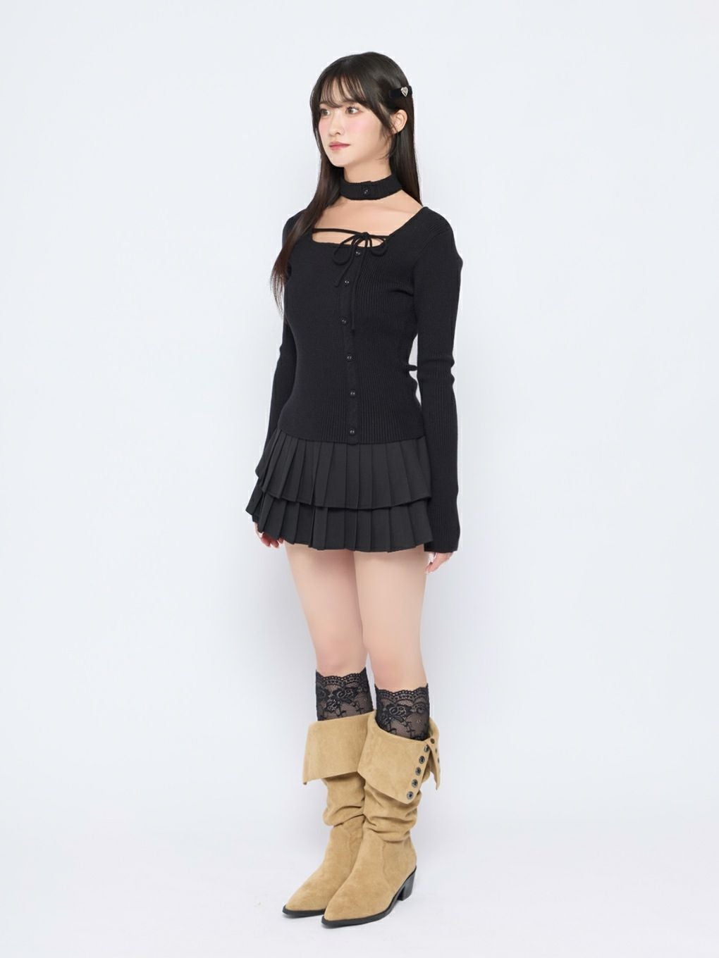 BUBBLES チョーカーボタンニットトップス BUBBLES】チョーカーボタンニットトップス | sparkling mall online store