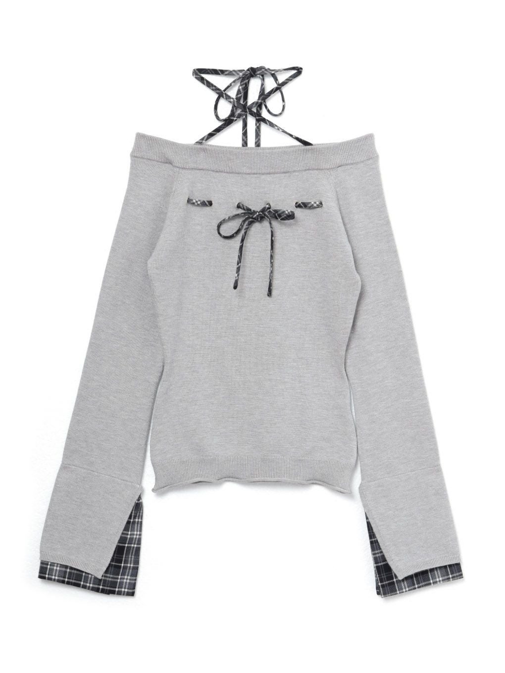 【BUBBLES】チェックリボンニットトップス