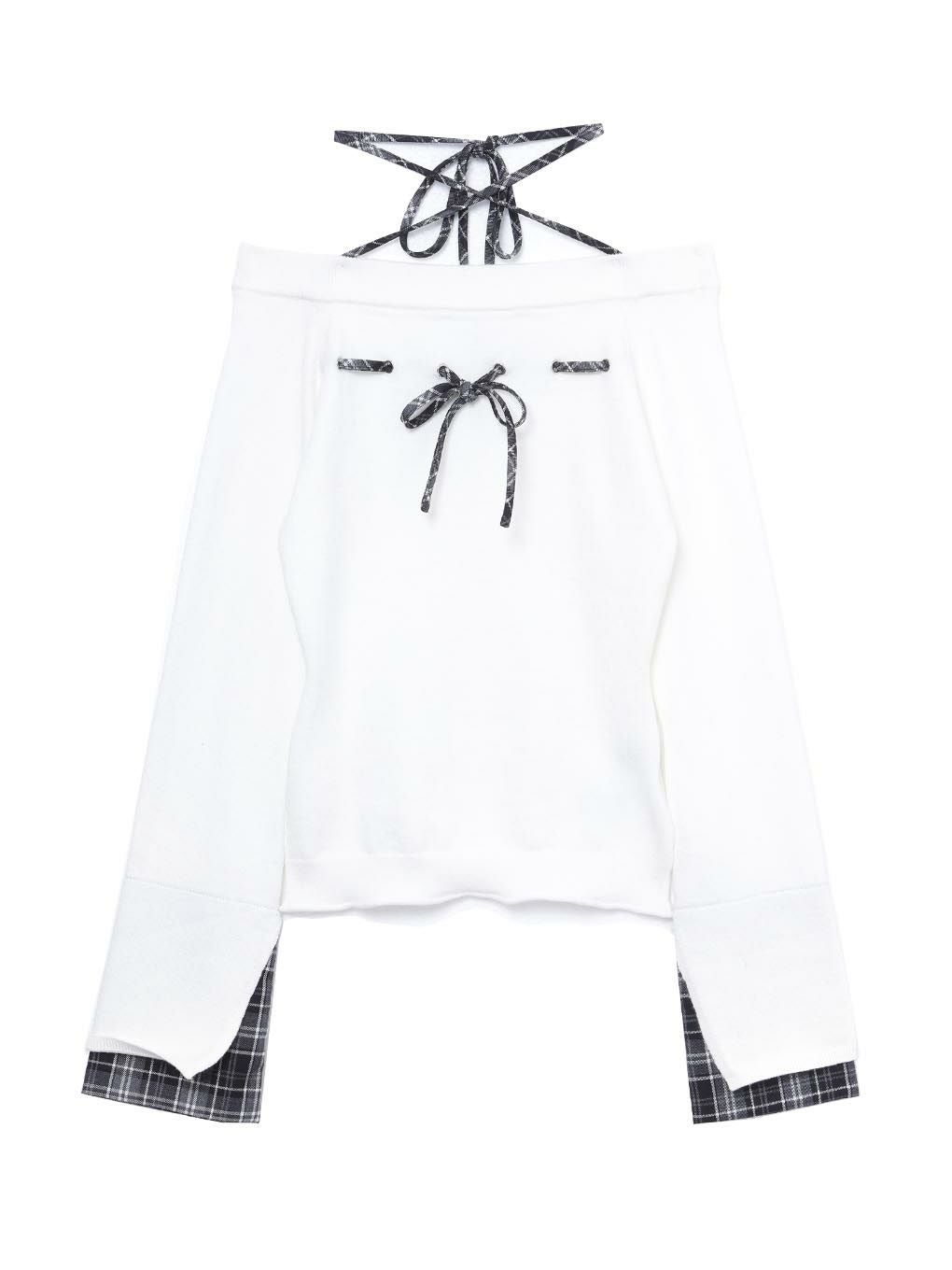 【BUBBLES】チェックリボンニットトップス