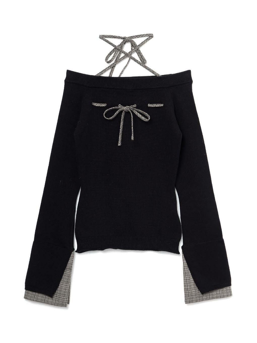 【BUBBLES】チェックリボンニットトップス