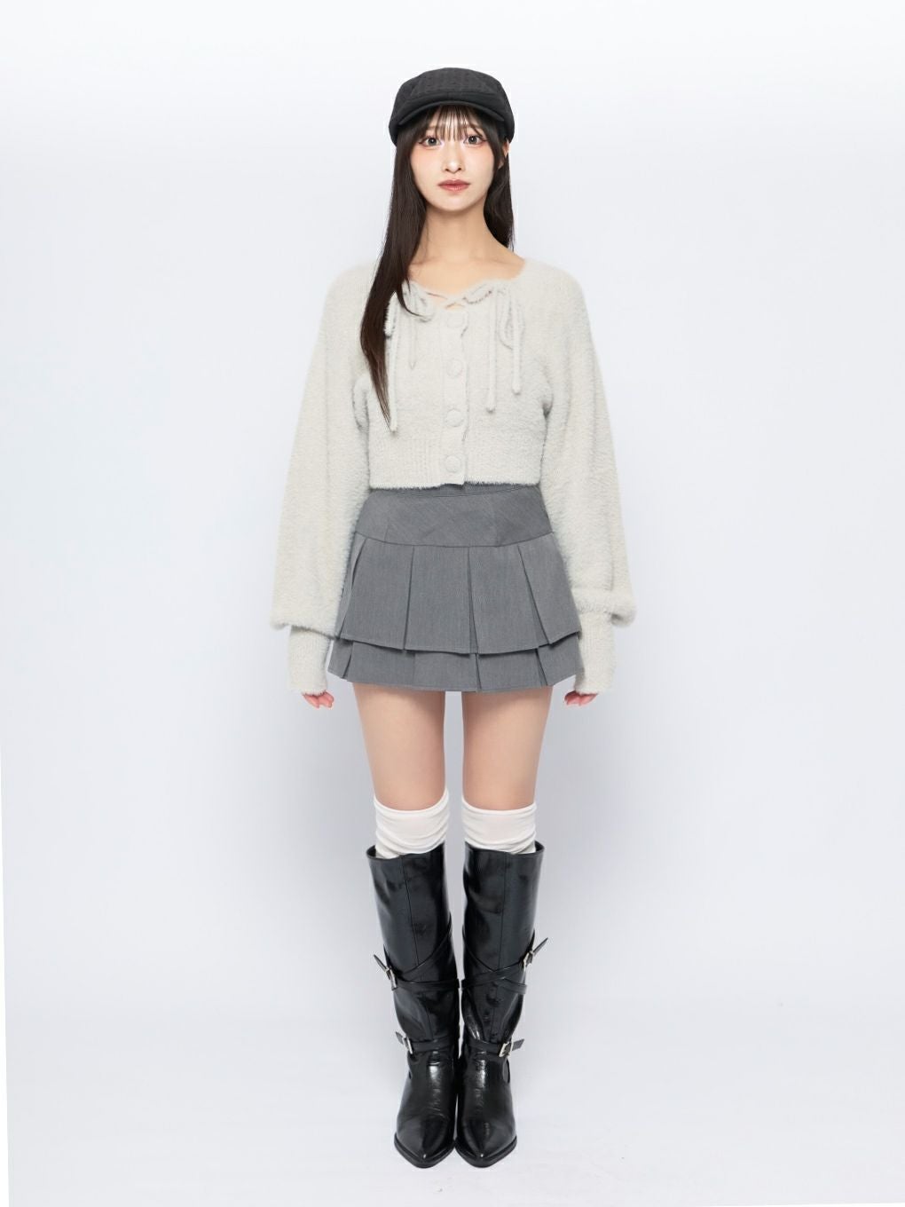 【BUBBLES】クロップドシャギーカーディガン